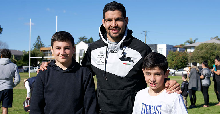 Cody Walker and young Rabbitohs fans