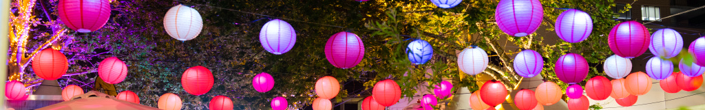 Coloured lit lanterns 