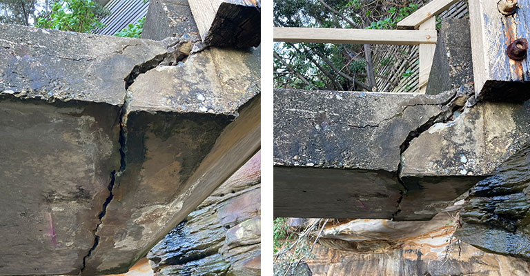 A large crack has appeared in the stairs at the north side of Lurline Bay. 