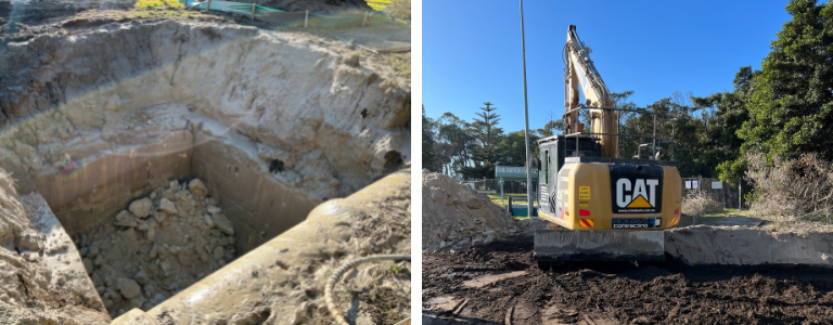 A large hole has been created for the GPT. It will be connected to the storm water drain.