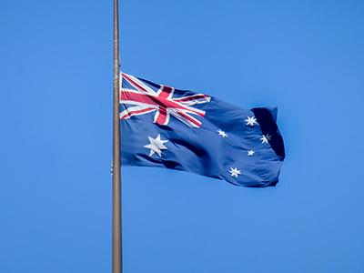 Australian flag at half mast
