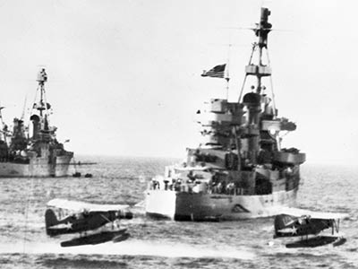 HMAS Canberra, USS Chicago and USS Salt Lake City. May 1942. Image courtesy Australian War Memorial (P02497.003)