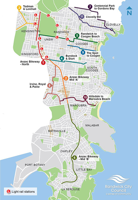 Map of bicycle route construction priority