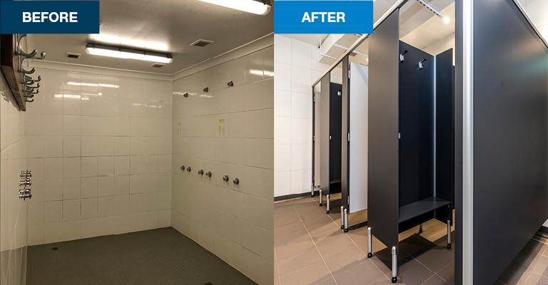Individual shower stalls were installed