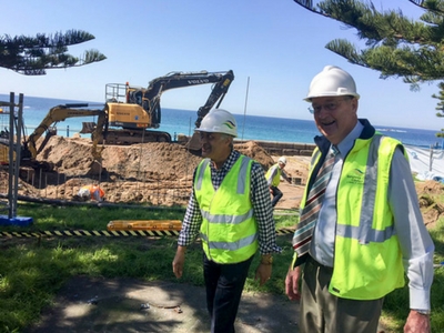Mayor of Randwick Noel D'Souza at the Coogee Toilets construction site.
