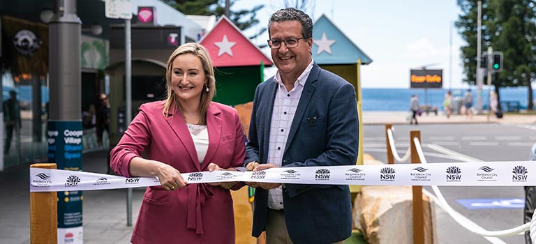 Randwick Mayor Danny Said and State Member for Coogee Dr Marjorie O'Neill officially launch the Coogee Bay Road Shared Village project. 