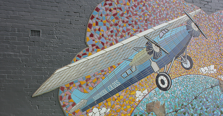 Mural of Charles Kingsford Smith's plane, the Southern Cross.