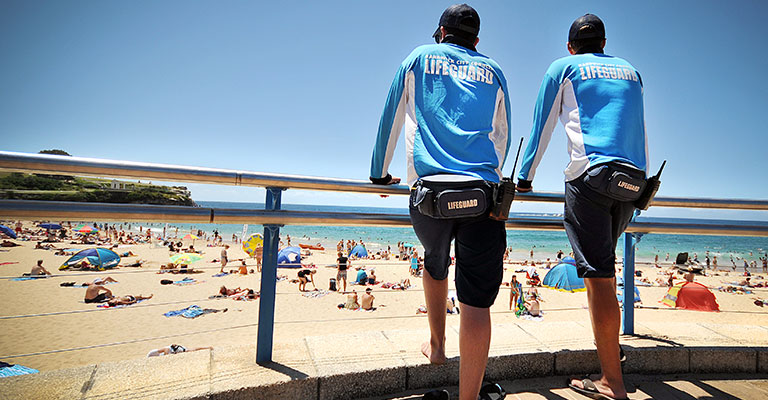 Lifeguards watch over the beach at Coogee