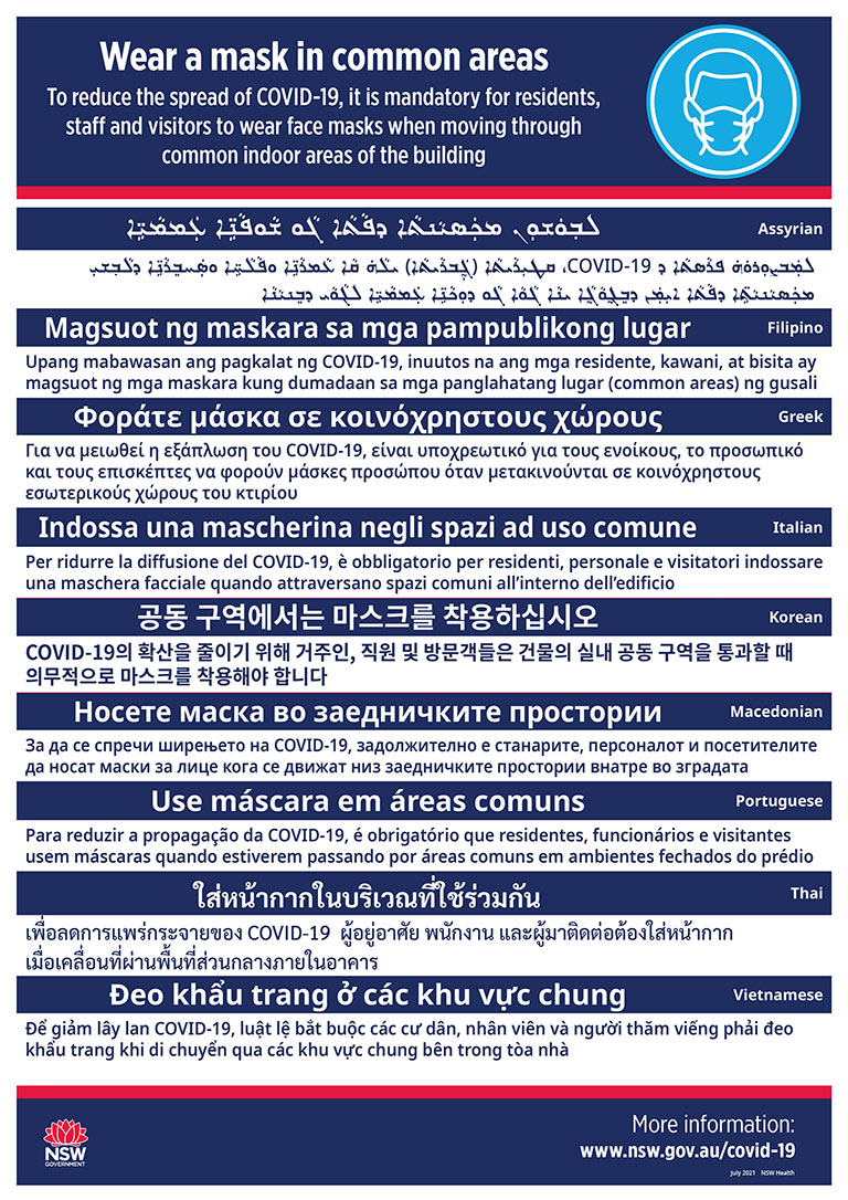 Wear a mask in common areas poster - translated.