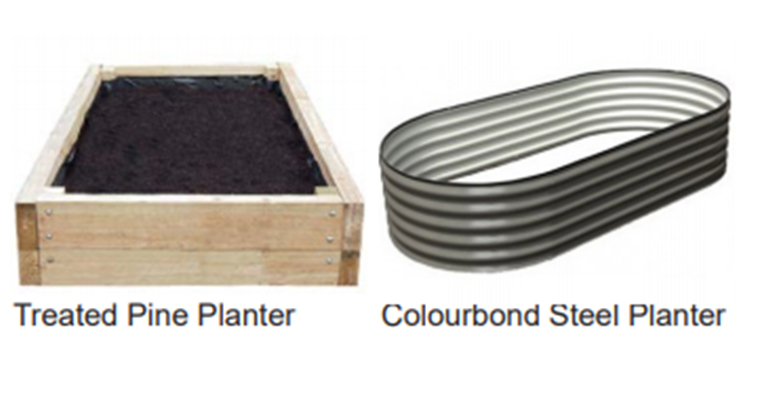 Example planter box types allowed in street gardens