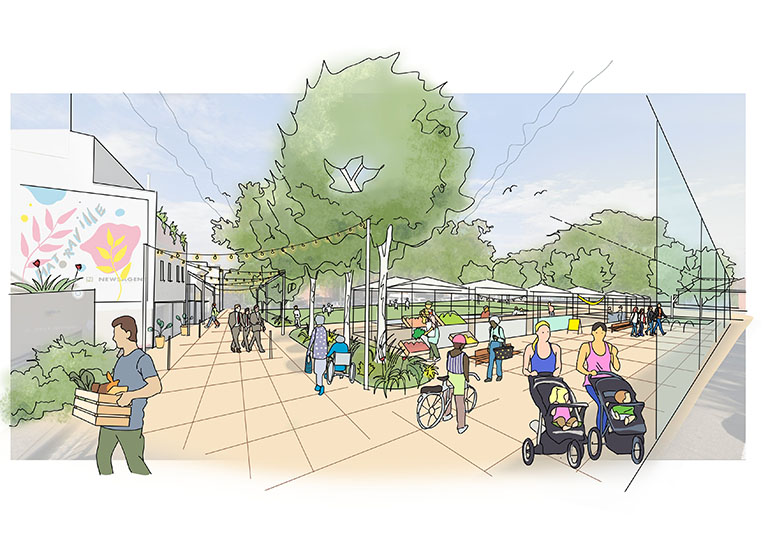 An artist impression of the proposed village precinct on Baird Avenue.