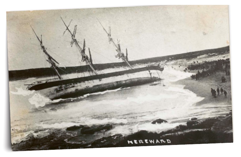 Old black and white photograph of the Hereward shipwreck