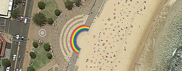 An aerial location view of the proposed rainbow walkway at Coogee Beach.