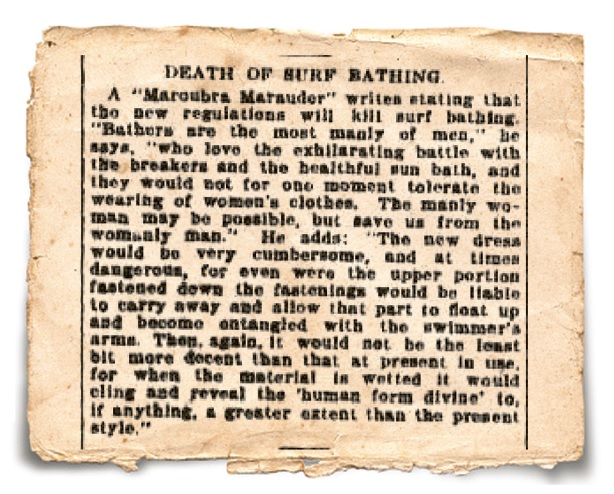 Clipping of an article from the Sydney Morning Herald in 1907, titled Death of Surf Bathing