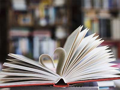 Book with heart in library
