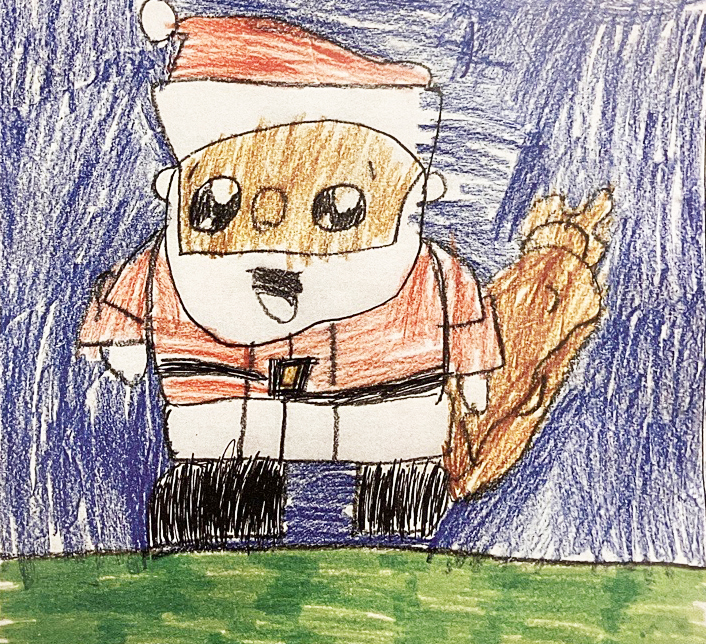 The winning illustration by Finley of Coogee Public Primary School. A child's illustration of Santa