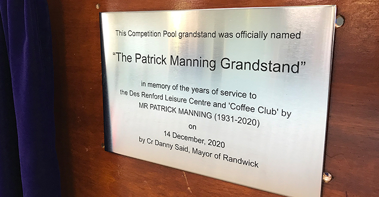 The plaque that honours Patrick Manning and officially names the grandstand after him.