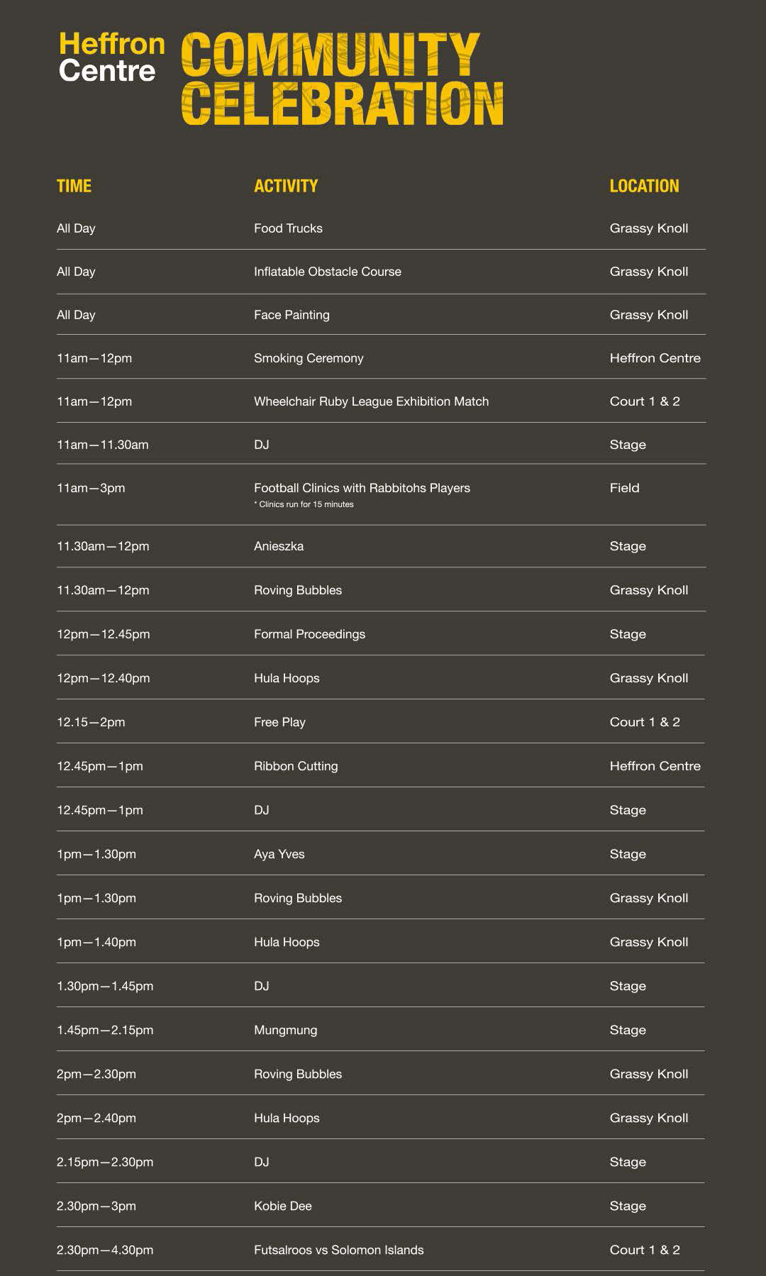 Heffron Centre Community CelebrationSchedule