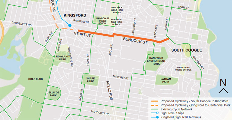 Proposed route - South Coogee to Kingsford cycleway