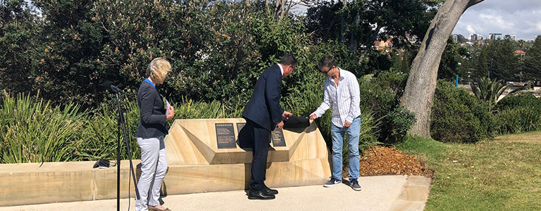 Tim Hawkins' plaque was unveiled by Mayor Danny Said and Adam Condon from the Coogee Dolphins.