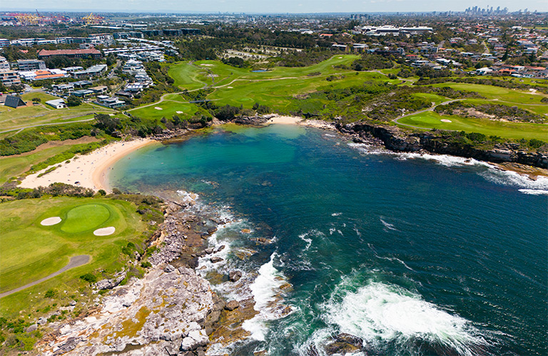 Aerial view of the beautiful, but deadly Little Bay Beach.