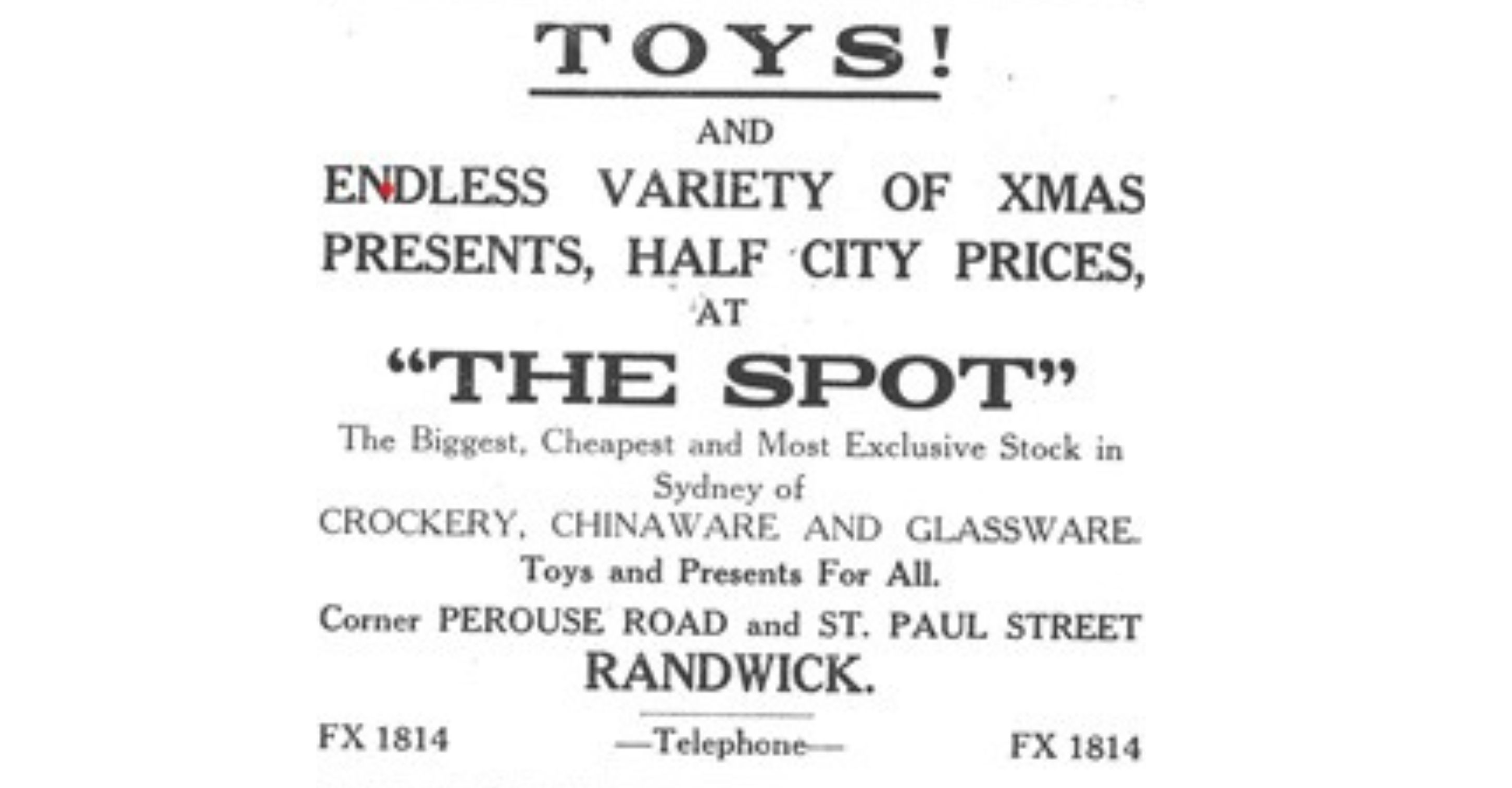 Image depicting advertisement in South Sydney News referring to the local business as 'The Spot'.