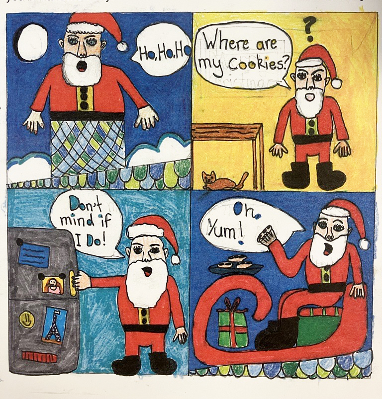 The winning illustration by Lucy of South Coogee Public School. A child's comic illustration of Santa.