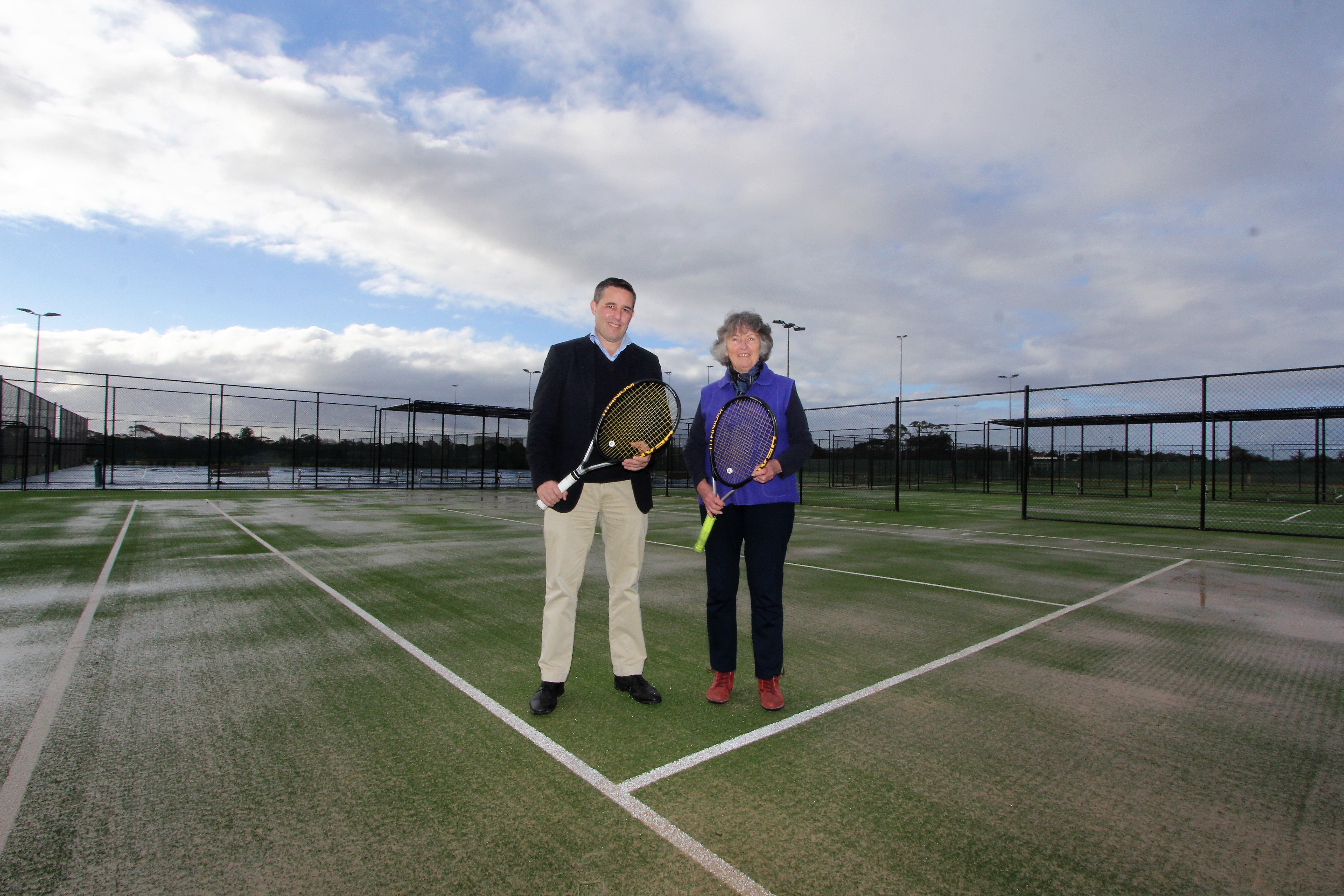 Mayor Kathy Neilson with the new operator of the Tennis Centre Richard Price, CEO of Sydney Sports Management Group.  