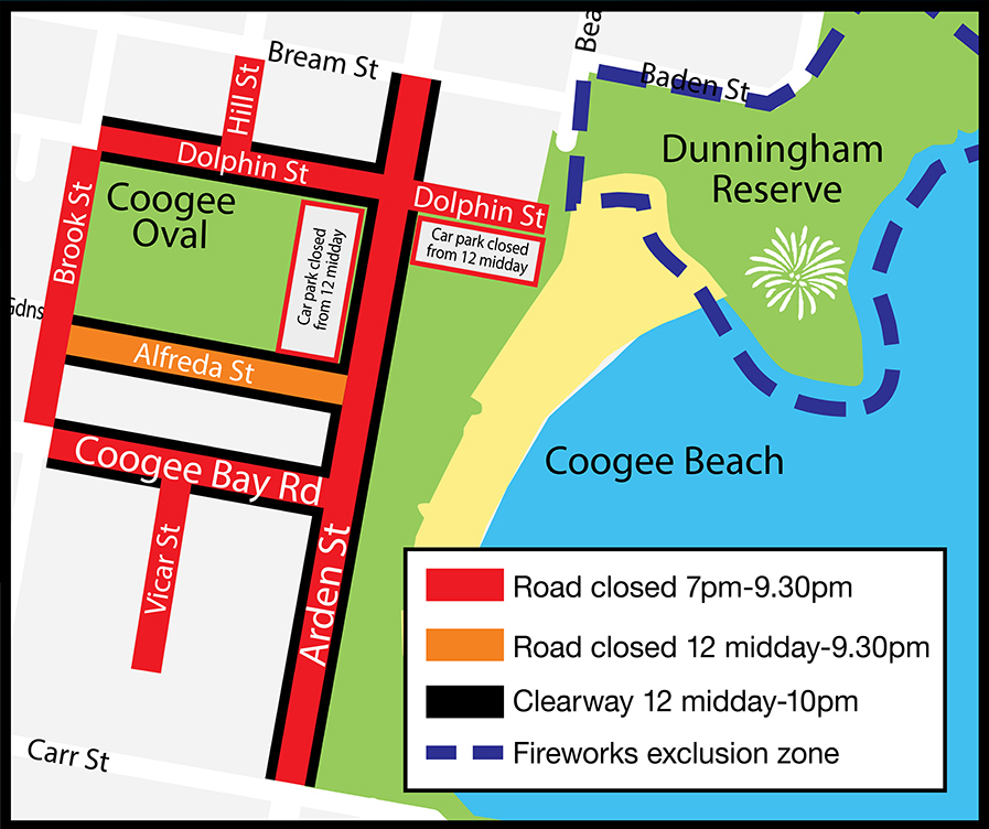 Coogee Beach road changes NYE 