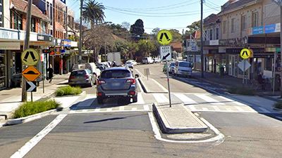 A typical raised 'wombat' crossing