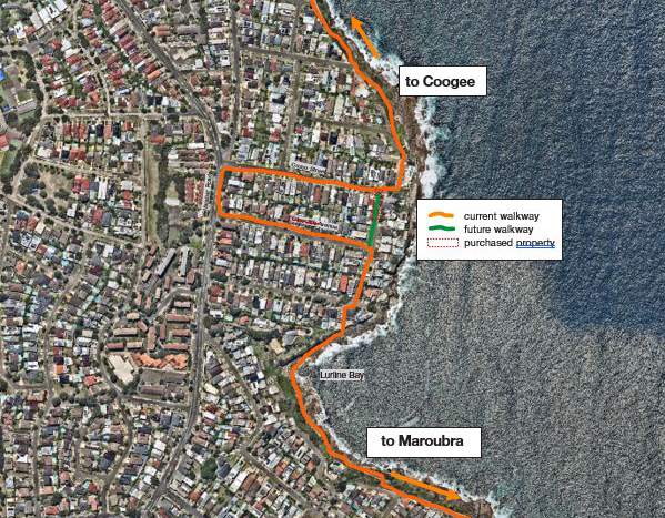 A map showing the location of the coastal walkway extension at South Coogee.